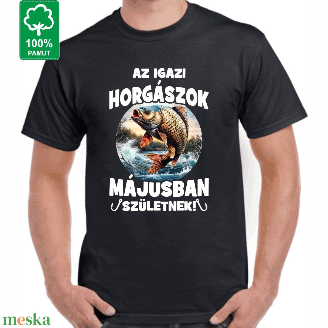 Az igazi horgászok májusban születnek! póló tökéletes horgász ajándék horgásznak változtatható hónappal - ruha & divat - férfi ruha - póló - Meska.hu