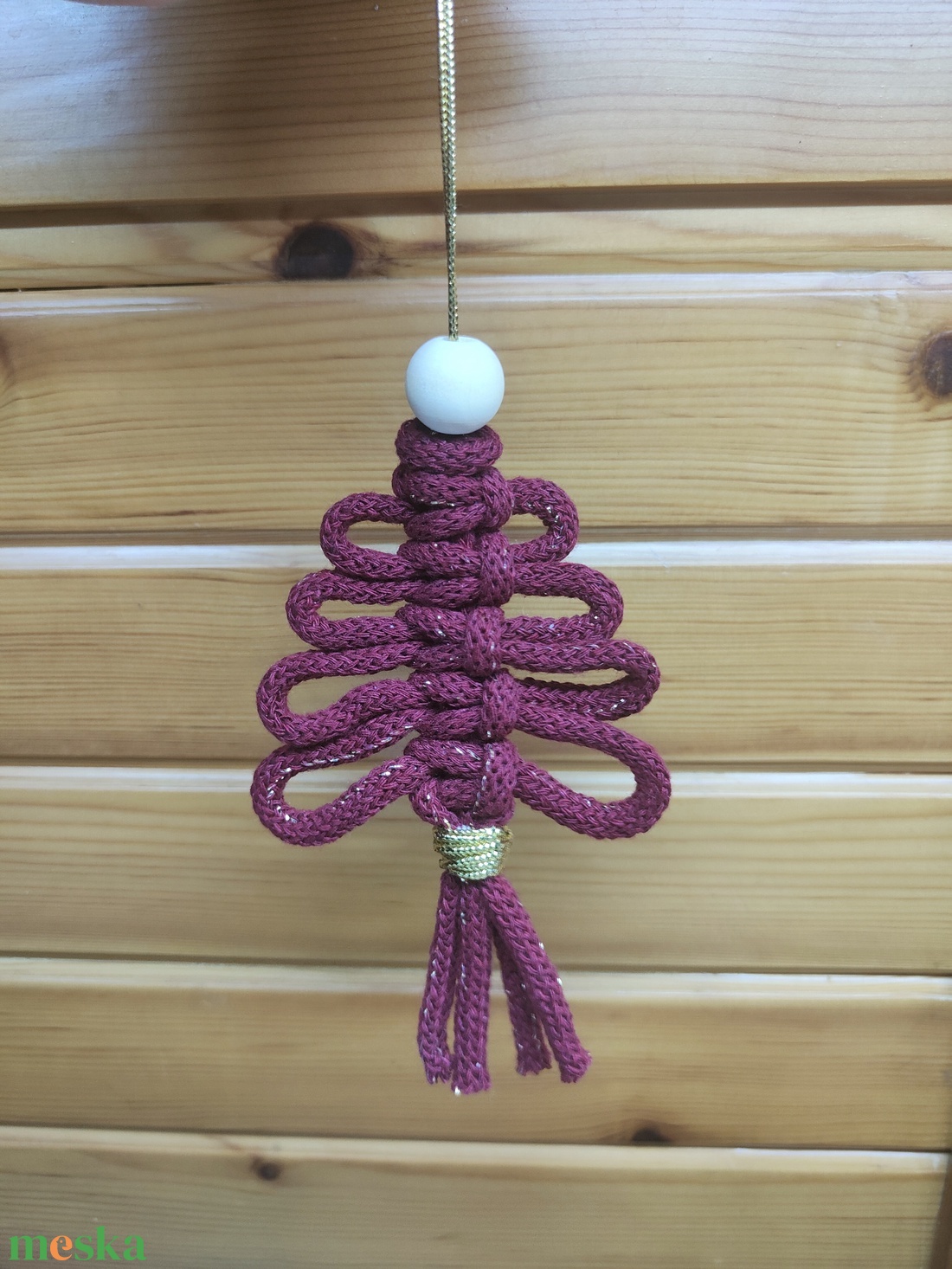 Karácsonyi makrame dísz  - karácsony - karácsonyi ajándékozás - karácsonyi képeslap, üdvözlőlap, ajándékkísérő - Meska.hu