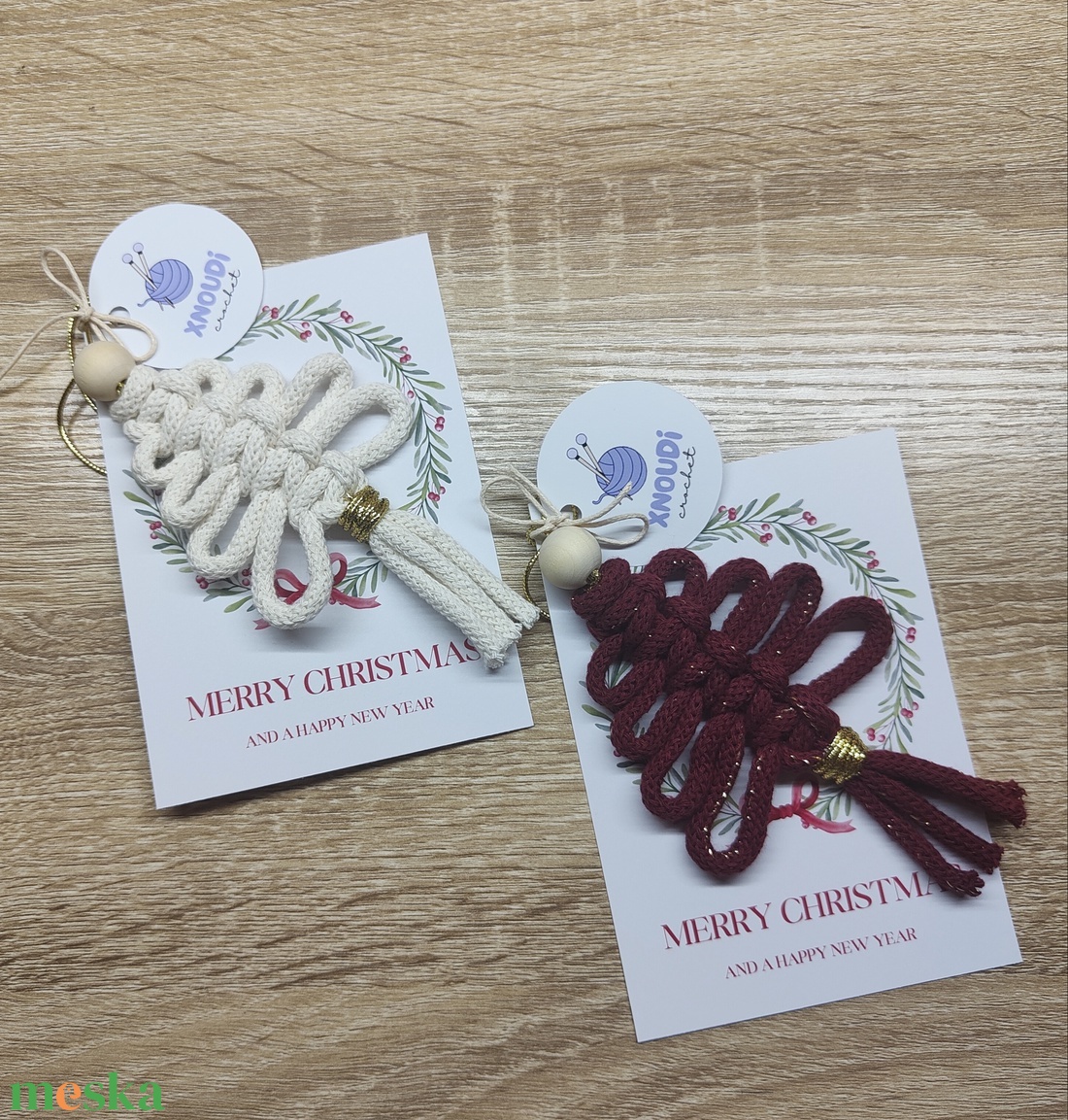 Karácsonyi makrame dísz  - karácsony - karácsonyi ajándékozás - karácsonyi képeslap, üdvözlőlap, ajándékkísérő - Meska.hu