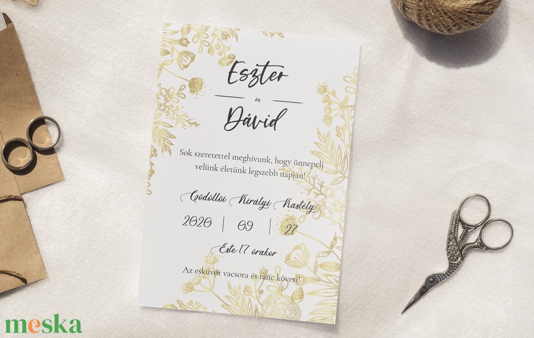 Esküvői meghívó, arany meghívó, természetes meghívó, esküvői lap - esküvő - meghívó & kártya - meghívó - Meska.hu