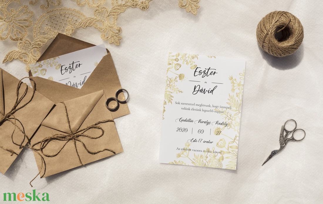 Esküvői meghívó, arany meghívó, természetes meghívó, esküvői lap - esküvő - meghívó & kártya - meghívó - Meska.hu