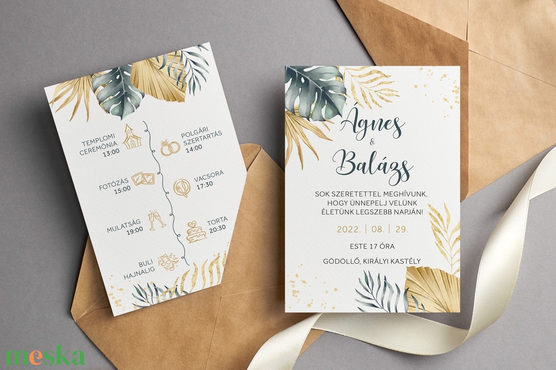 Esküvői meghívó, trópusi meghívó, természetes meghívó, esküvői lap - esküvő - meghívó & kártya - meghívó - Meska.hu