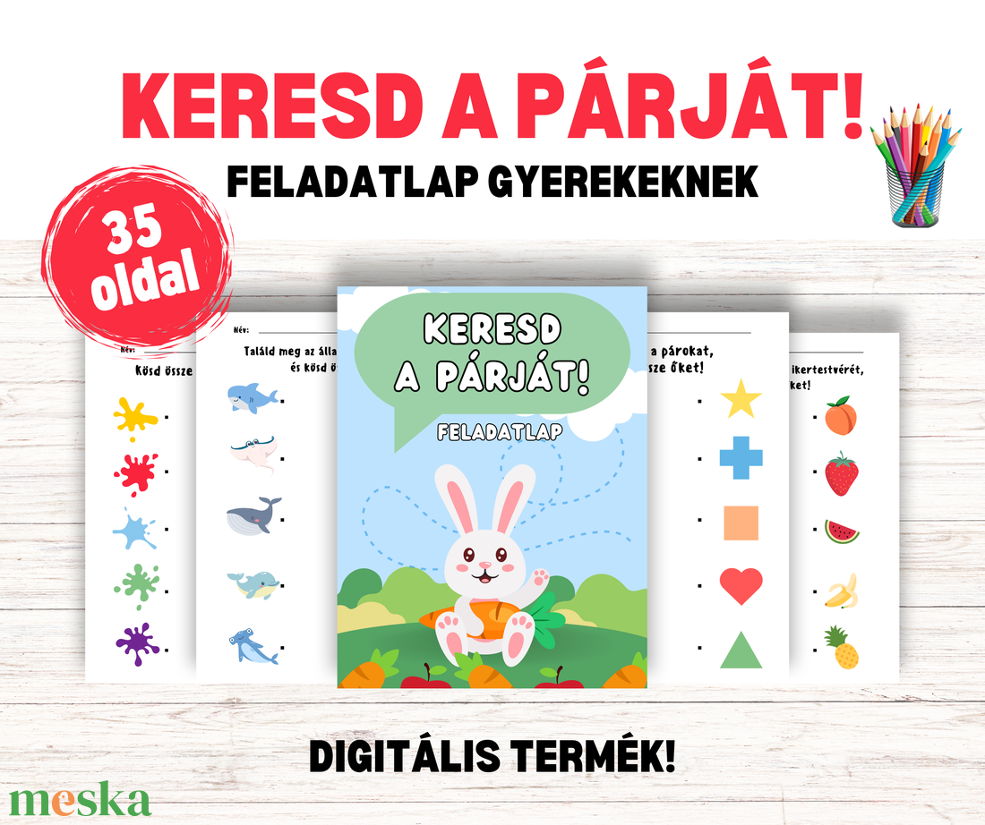 Keresd a párját! feladatlap, fejlesztő gyerekeknek, foglalkoztatófüzet, összekötős játék - játék & sport - készségfejlesztő és logikai játék - Meska.hu Keresd a párját! feladatlap, fejlesztő gyerekeknek, foglalkoztatófüzet, összekötős játék - játék & sport - készségfejlesztő és logikai játék - Meska.hu
