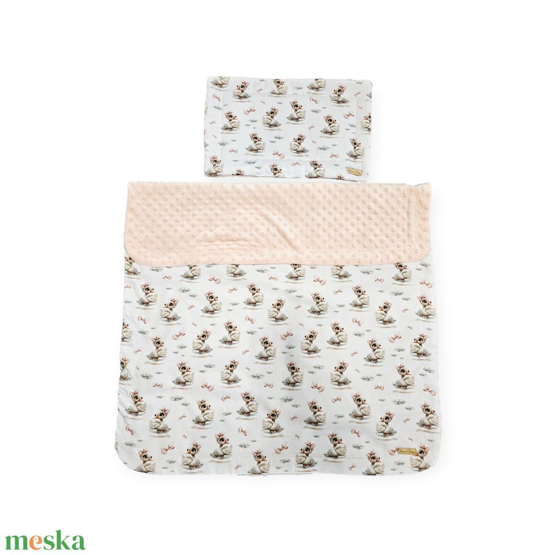 Prémium babaágynemű szett Bájos hattyú babatakaró és kispárna - otthon & életmód - babaszoba, gyerekszoba - baba ágynemű - Meska.hu