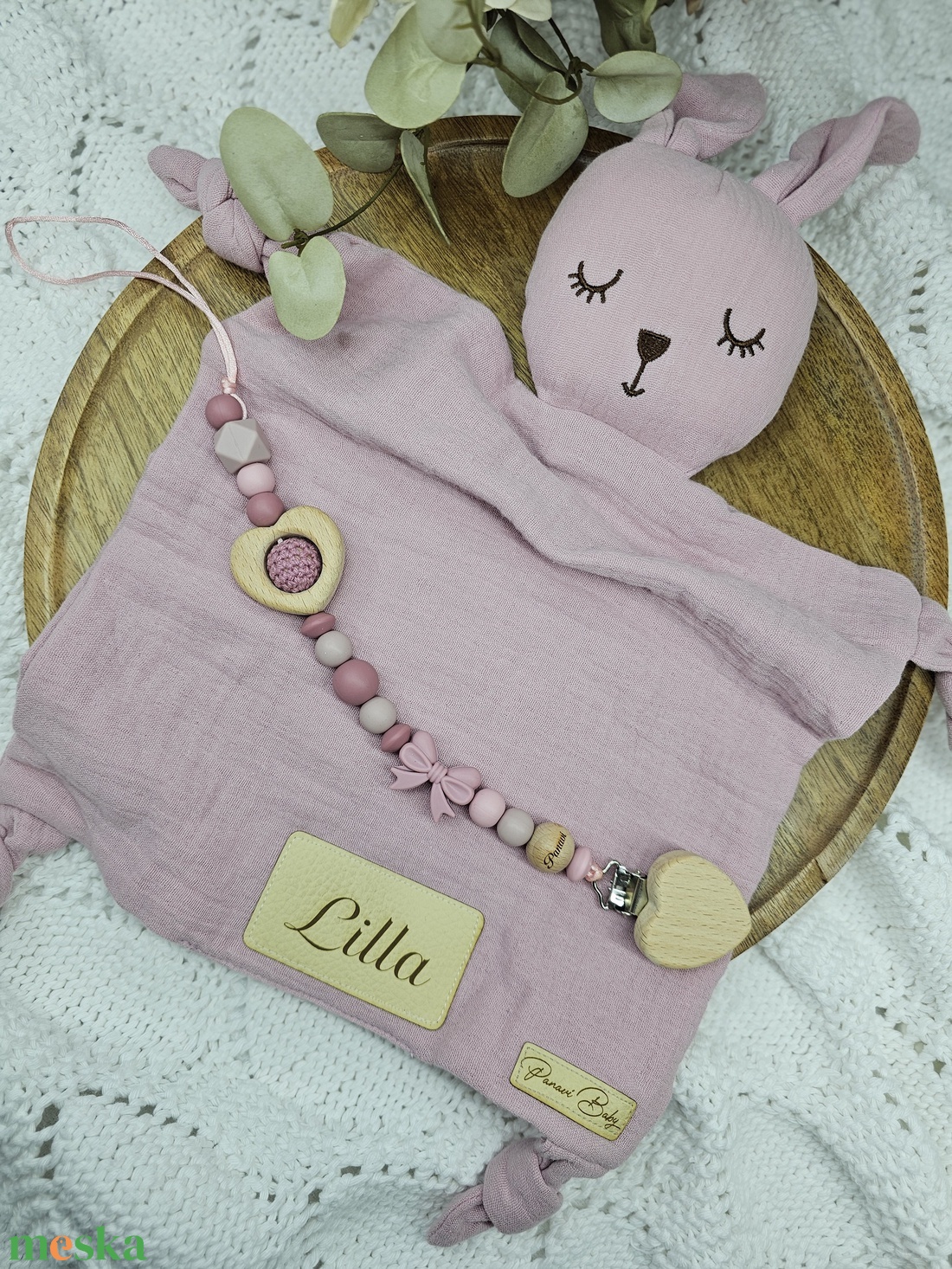 Első ajándékom - Mályva nyuszis szundikendő Babaváró ajándék Babaköszöntő ajándékbox - baba - mama - babalátogató ajándékcsomag - Meska.hu