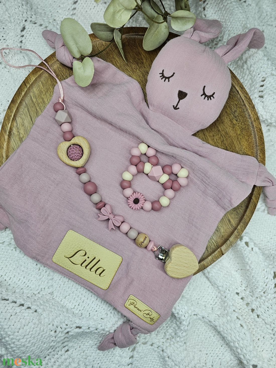 Első ajándékom - Mályva nyuszis szundikendő Babaváró ajándék Babaköszöntő ajándékbox - baba - mama - babalátogató ajándékcsomag - Meska.hu