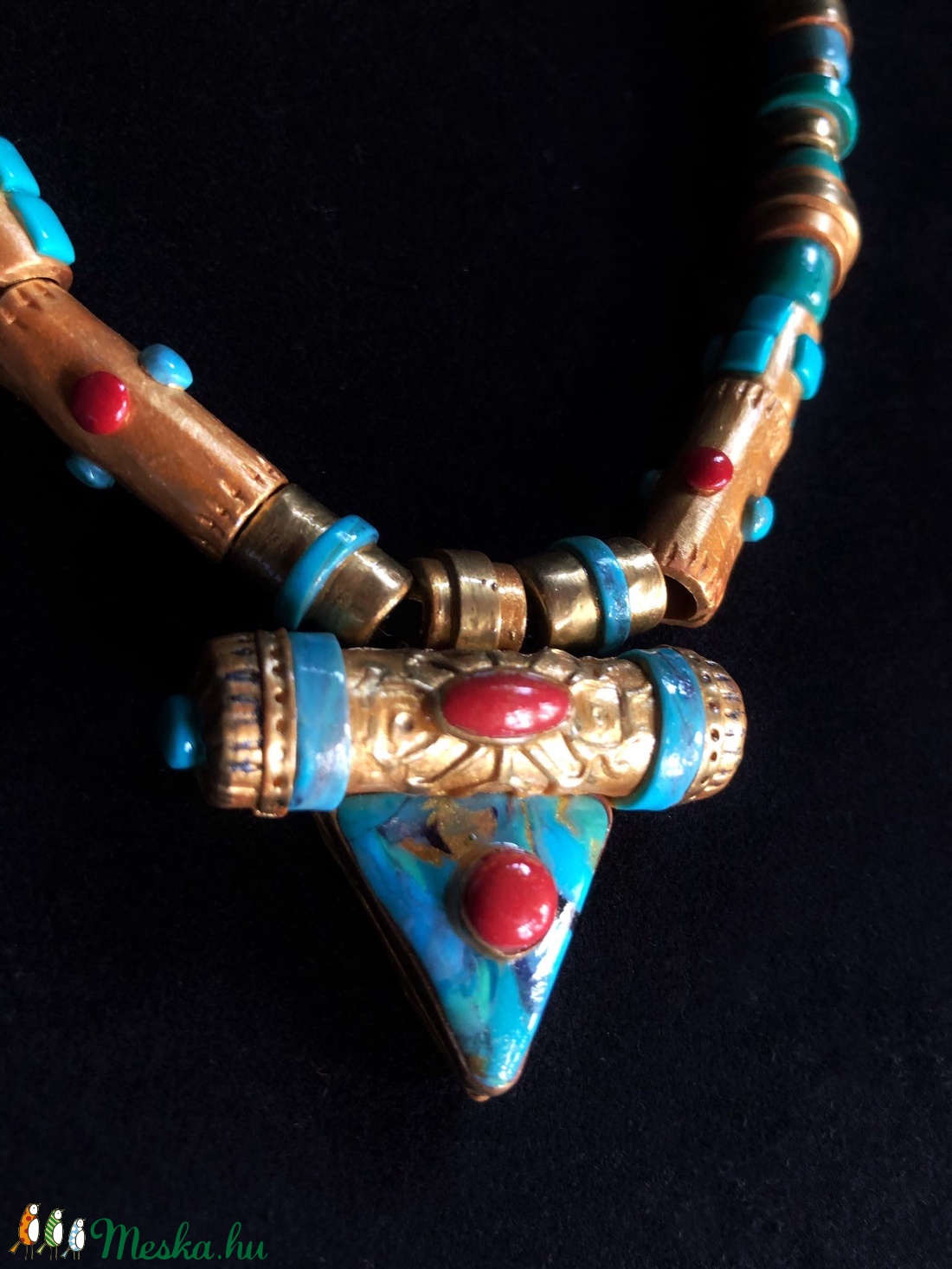 Arany színű tibeti gyöngyös nyaklánc - ékszer - nyaklánc - medálos nyaklánc - Meska.hu