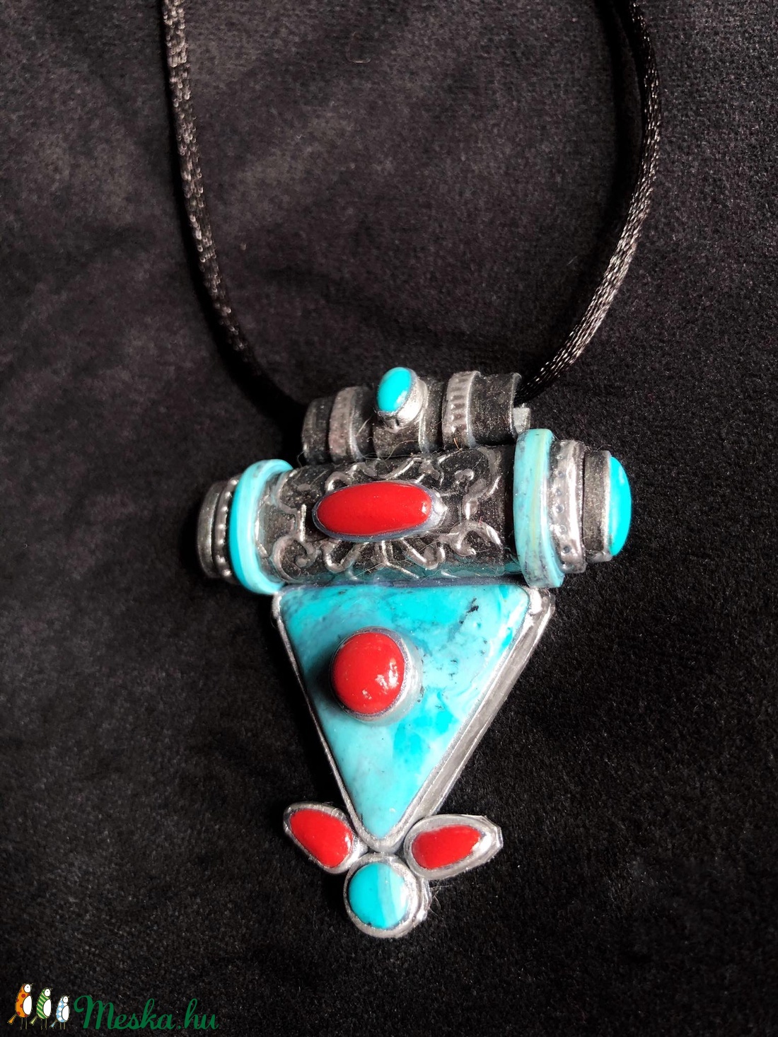 Tibeti stílusú türkiz- korall nyaklánc - ékszer - nyaklánc - medálos nyaklánc - Meska.hu