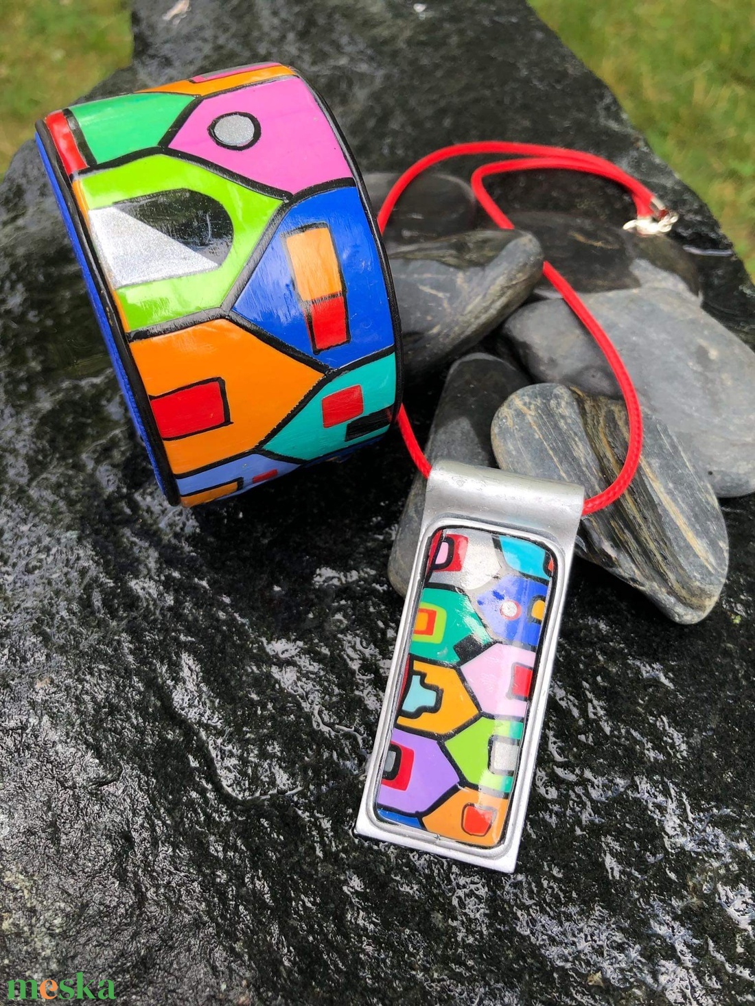 Hundertwasser stílusú ékszerszett - ékszer - ékszerszett - Meska.hu