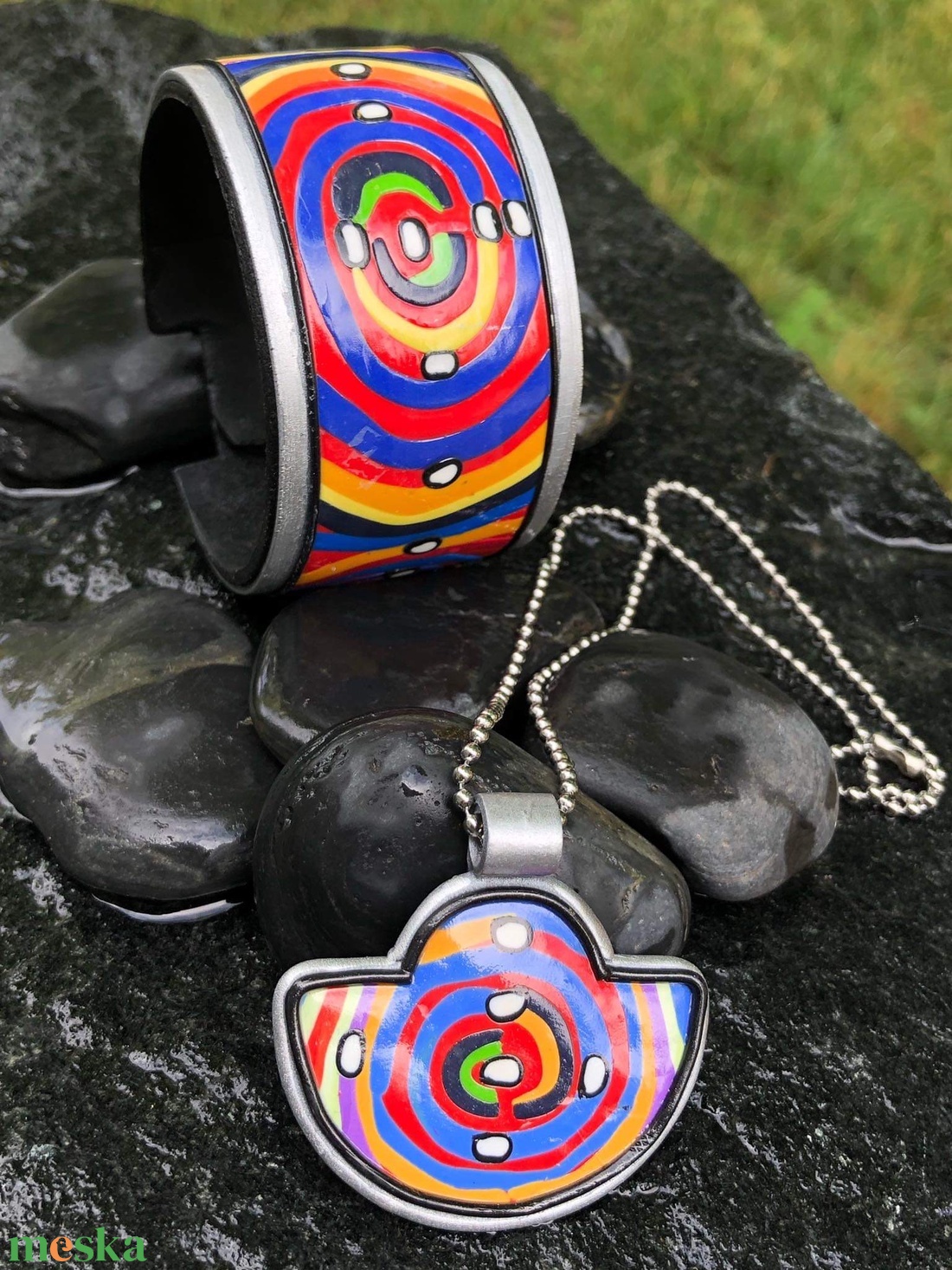 Hundertwasser stílusú ékszerszett - ékszer - ékszerszett - Meska.hu