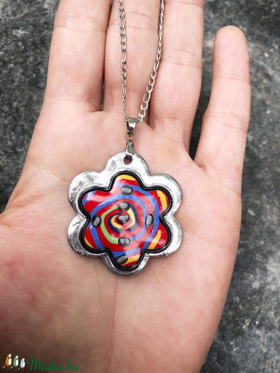 Hundertwasser stílusú virág nyaklánc - ékszer - nyaklánc - medálos nyaklánc - Meska.hu