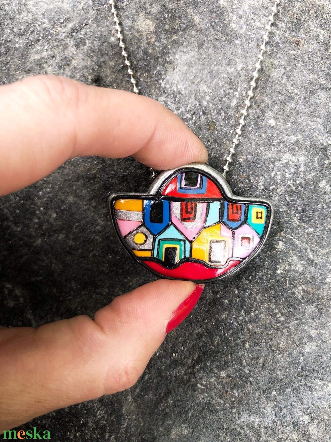 Hundertwasser félhold nyaklánc - ékszer - nyaklánc - medálos nyaklánc - Meska.hu