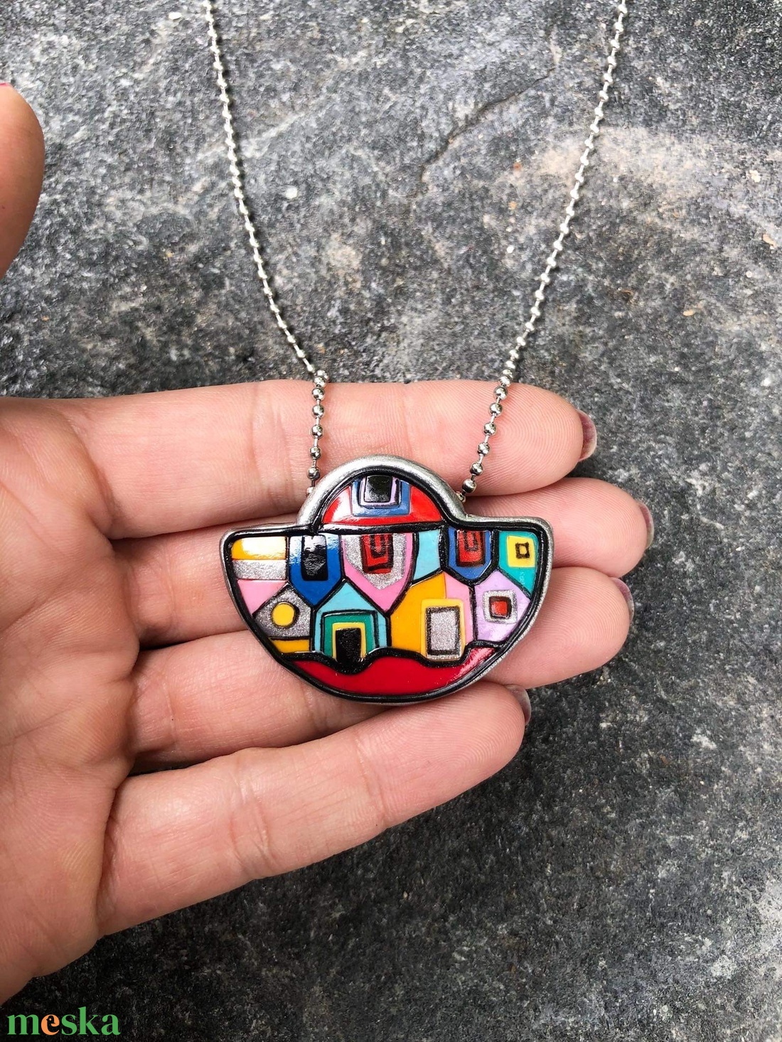 Hundertwasser félhold nyaklánc - ékszer - nyaklánc - medálos nyaklánc - Meska.hu