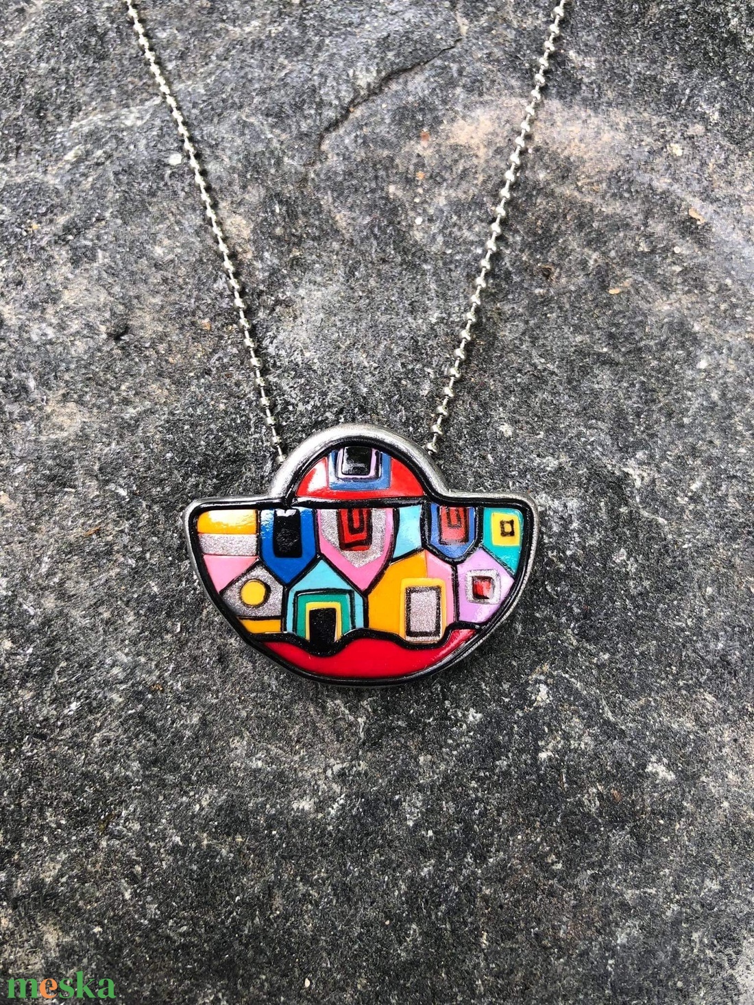 Hundertwasser félhold nyaklánc - ékszer - nyaklánc - medálos nyaklánc - Meska.hu