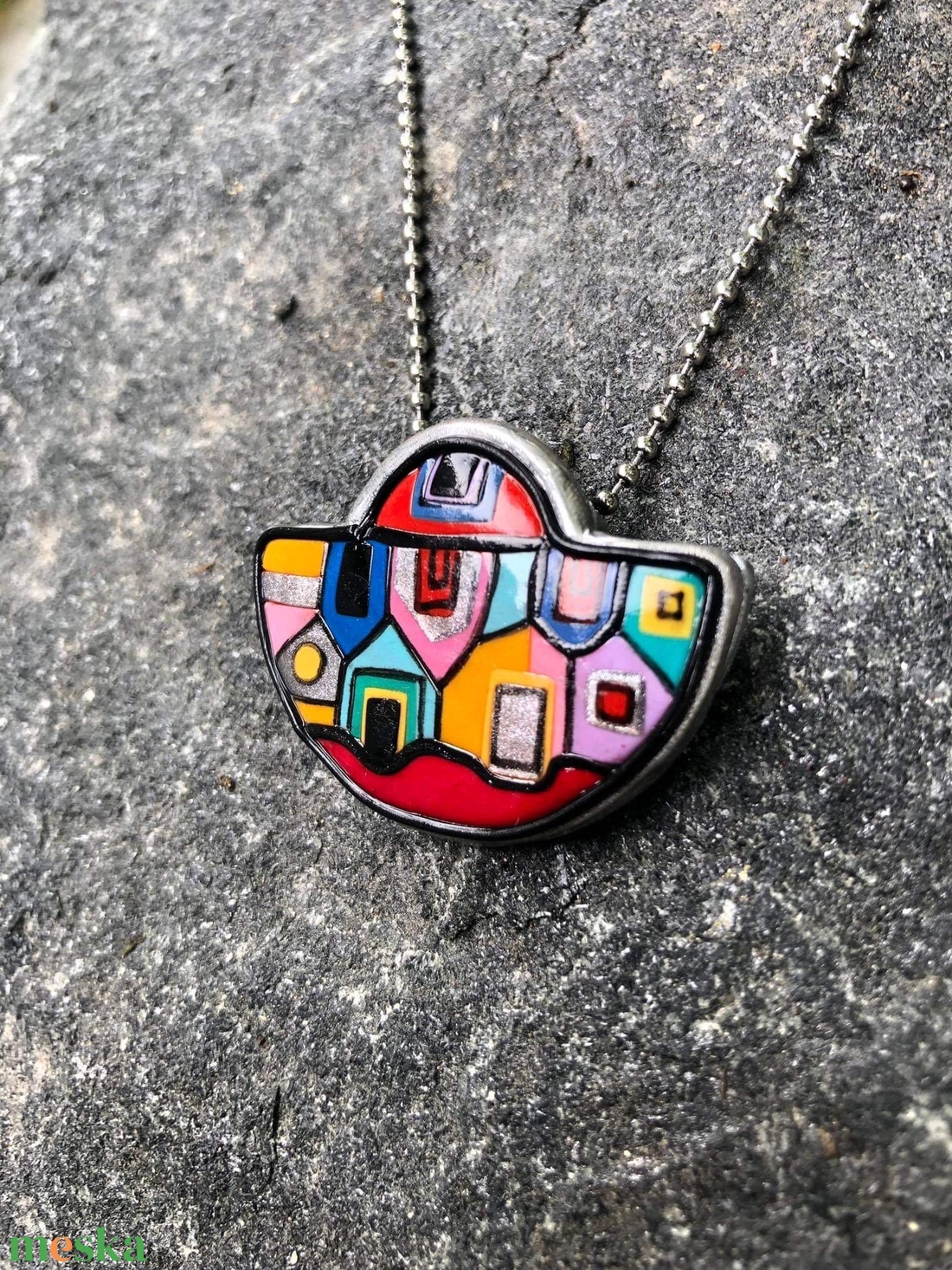 Hundertwasser félhold nyaklánc - ékszer - nyaklánc - medálos nyaklánc - Meska.hu