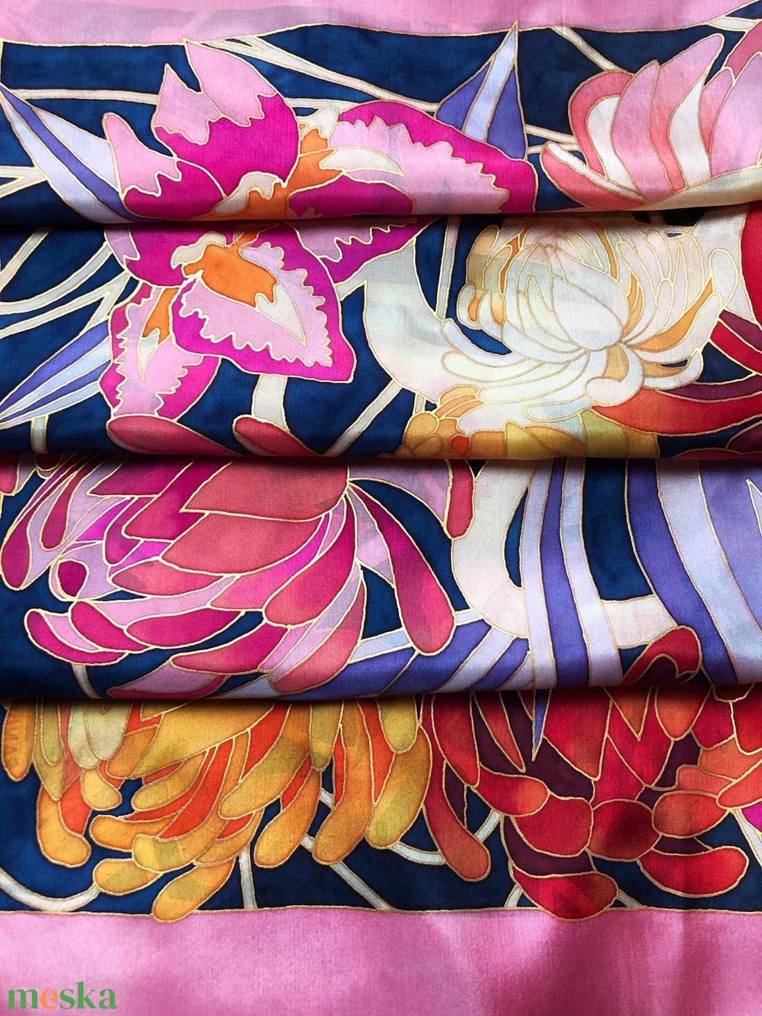 Kézzel festett selyemkendő �Flowers 75x75cm (pongé 8) - ruha & divat - sál, sapka, kendő - vállkendő - Meska.hu