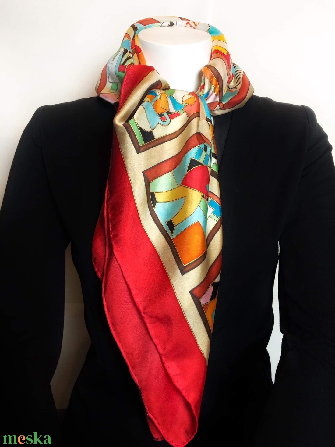 Kézzel festett selyemkendő �Works 90x90 cm (Twill) - ruha & divat - sál, sapka, kendő - vállkendő - Meska.hu