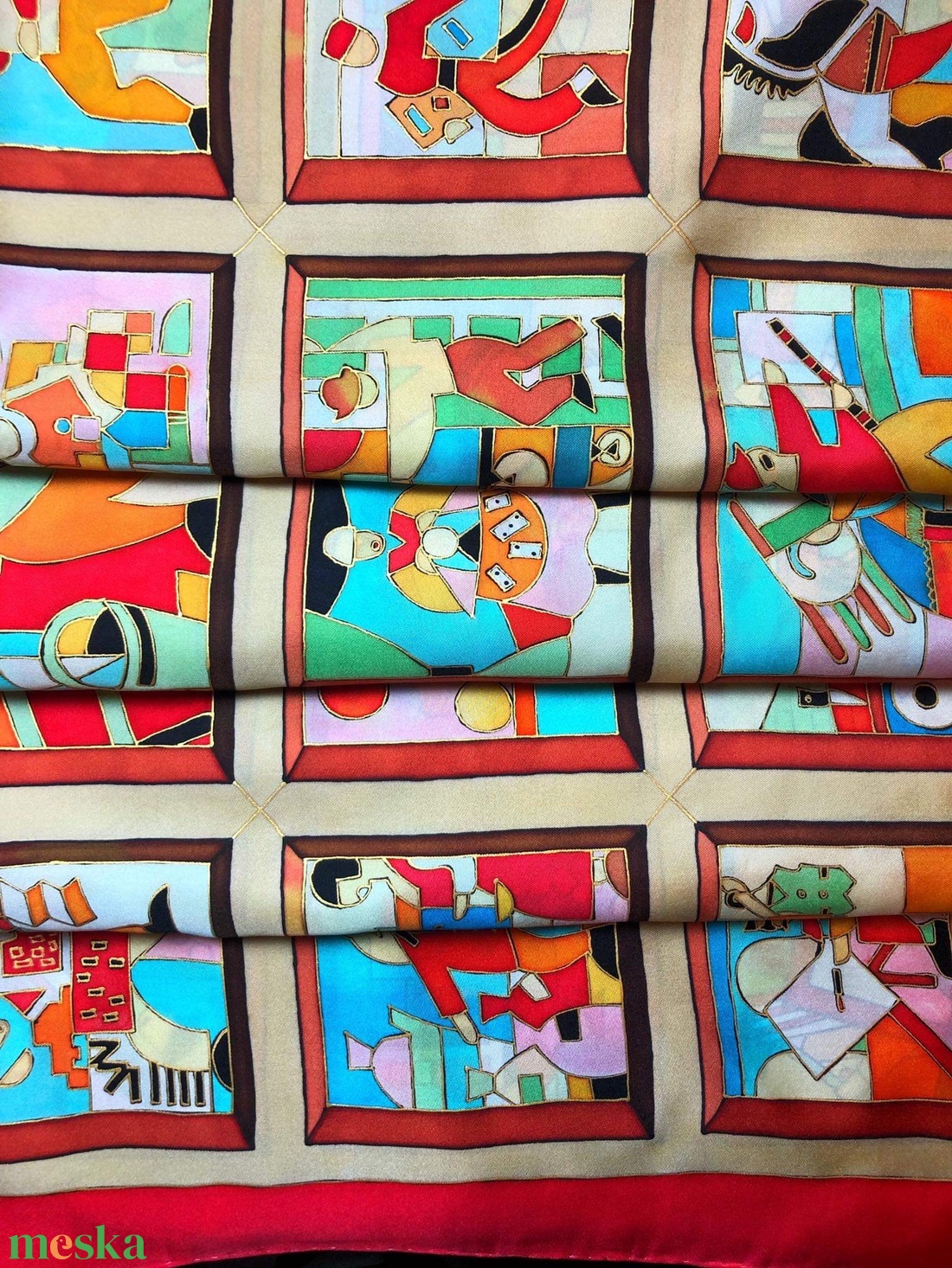 Kézzel festett selyemkendő �Works 90x90 cm (Twill) - ruha & divat - sál, sapka, kendő - vállkendő - Meska.hu