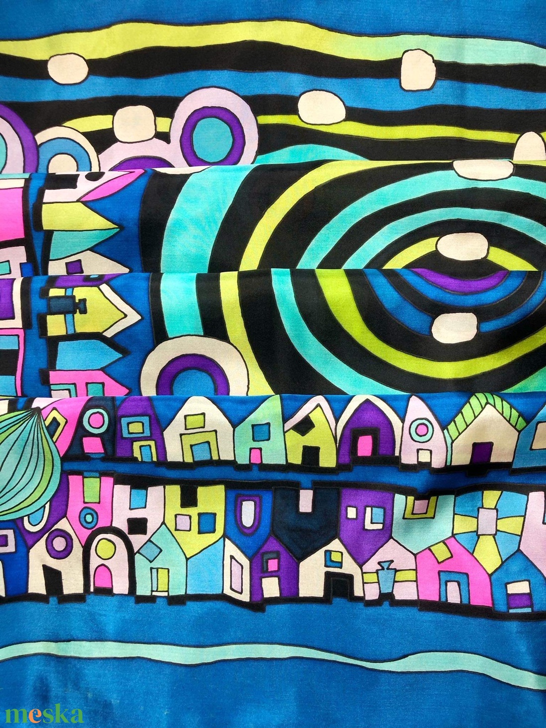 Kézzel festett selyemkendő Hundertwasser 75x75cm (pongé 8) - ruha & divat - sál, sapka, kendő - vállkendő - Meska.hu Kézzel festett selyemkendő Hundertwasser 75x75cm (pongé 8) - ruha & divat - sál, sapka, kendő - vállkendő - Meska.hu