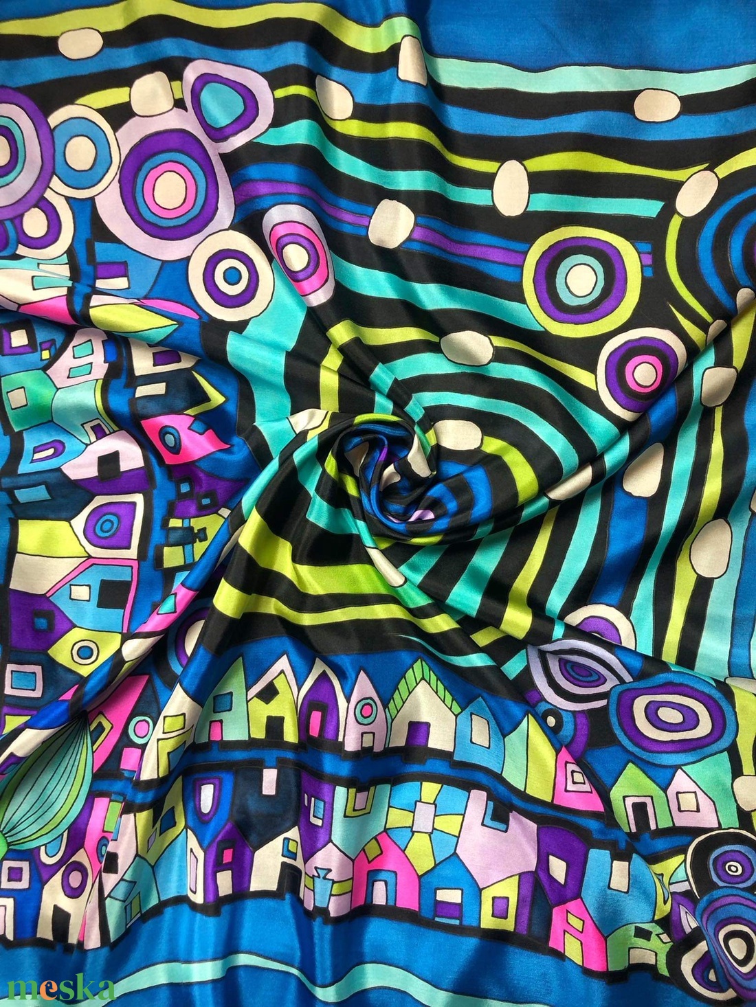 Kézzel festett selyemkendő Hundertwasser 75x75cm (pongé 8) - ruha & divat - sál, sapka, kendő - vállkendő - Meska.hu Kézzel festett selyemkendő Hundertwasser 75x75cm (pongé 8) - ruha & divat - sál, sapka, kendő - vállkendő - Meska.hu