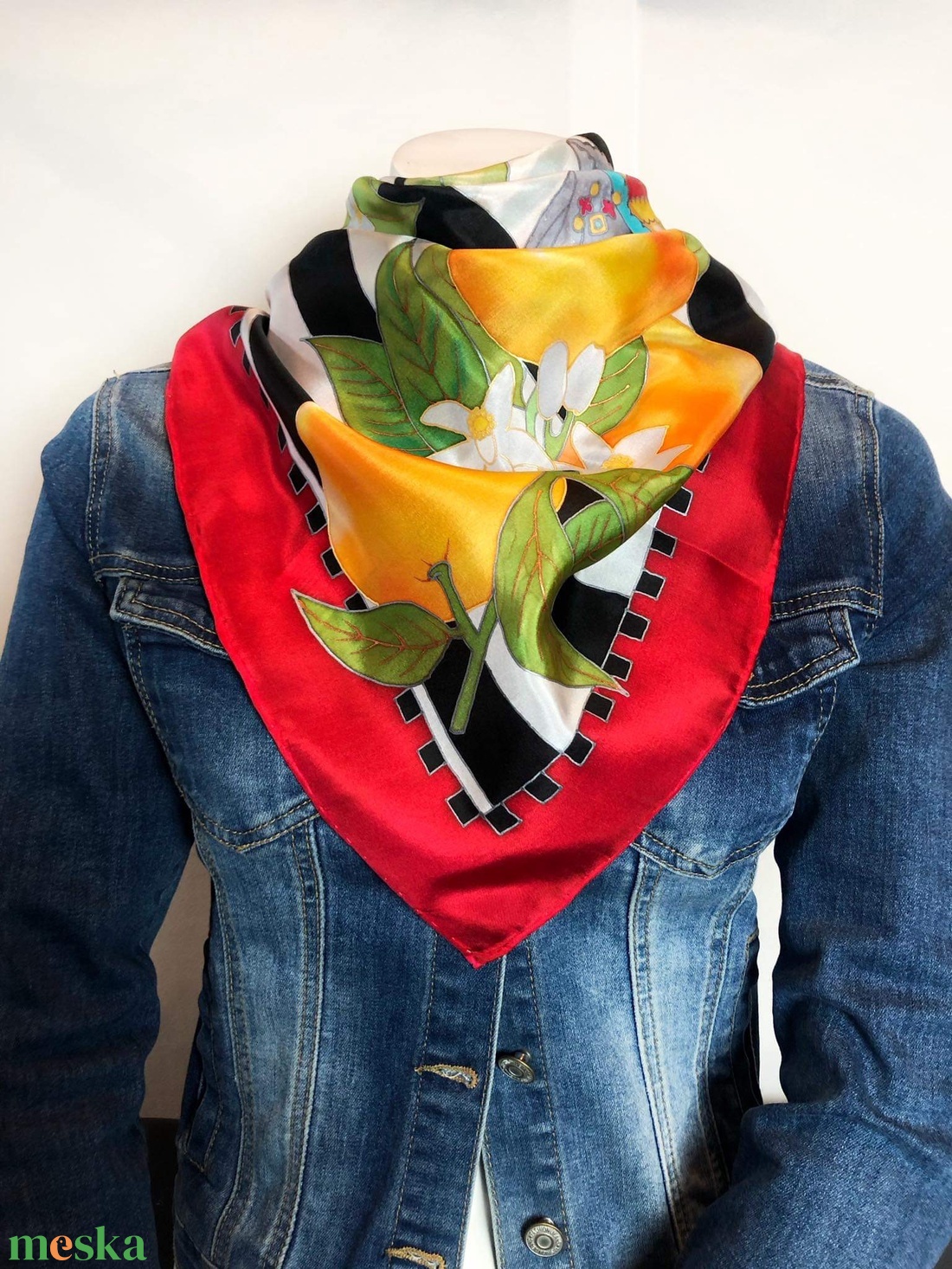 Kézzel festett selyemkendő � Sicily 90x90cm (pongé 8) - ruha & divat - sál, sapka, kendő - vállkendő - Meska.hu