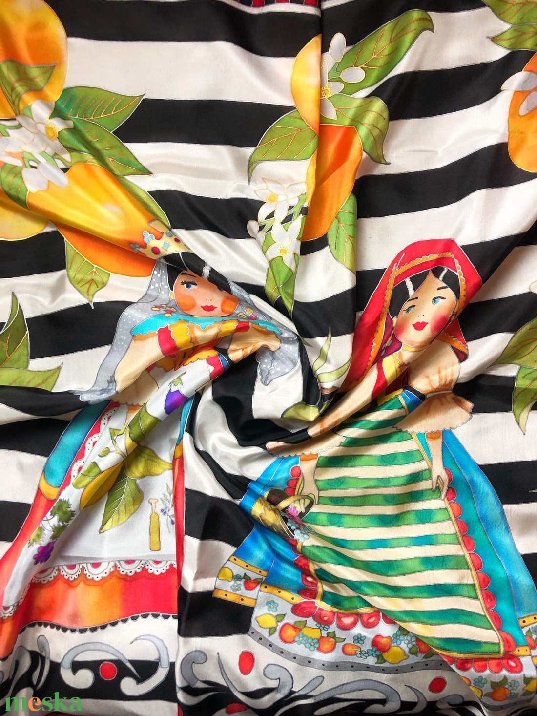 Kézzel festett selyemkendő � Sicily 90x90cm (pongé 8) - ruha & divat - sál, sapka, kendő - vállkendő - Meska.hu