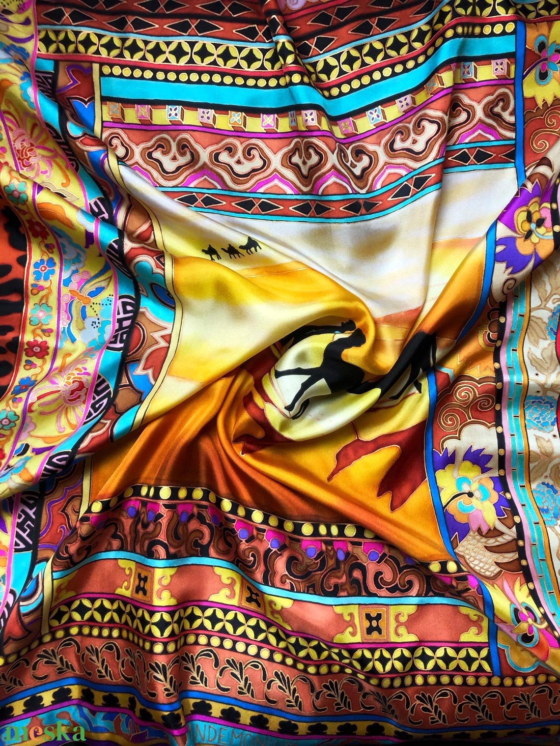 Kézzel festett selyemkendő �Savanna 90x90cm (twill) - ruha & divat - sál, sapka, kendő - vállkendő - Meska.hu