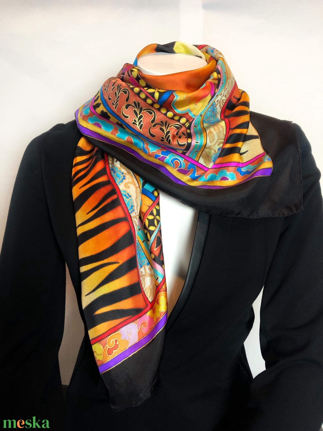 Kézzel festett selyemkendő �Savanna 90x90cm (twill) - ruha & divat - sál, sapka, kendő - vállkendő - Meska.hu