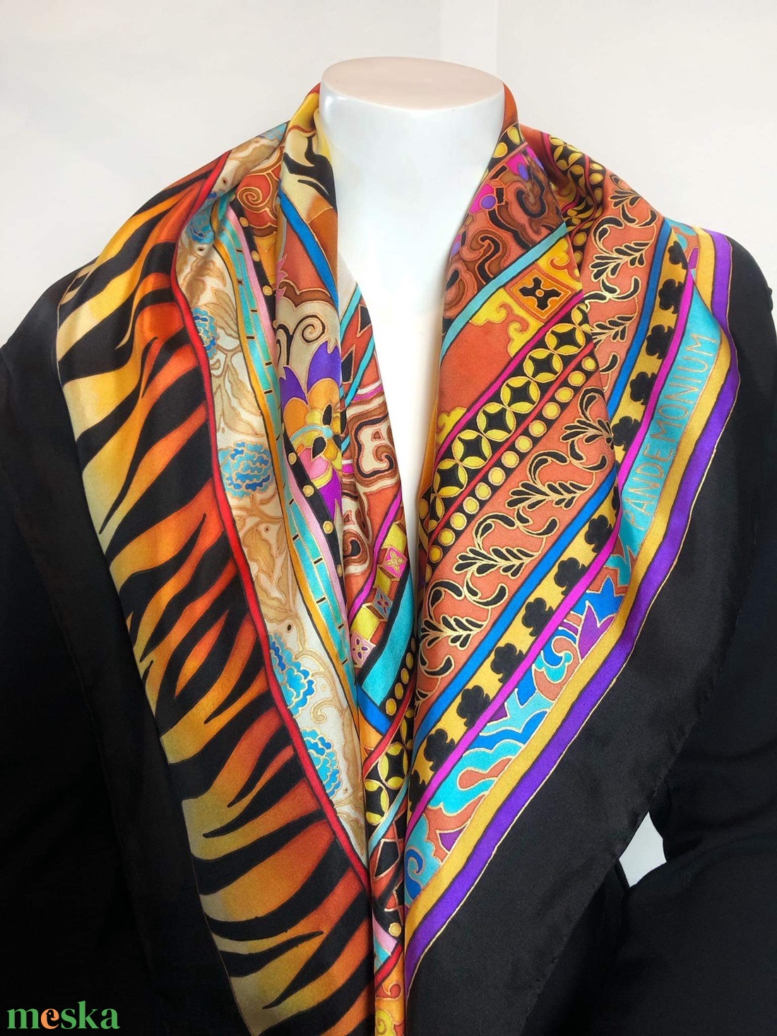 Kézzel festett selyemkendő �Savanna 90x90cm (twill) - ruha & divat - sál, sapka, kendő - vállkendő - Meska.hu