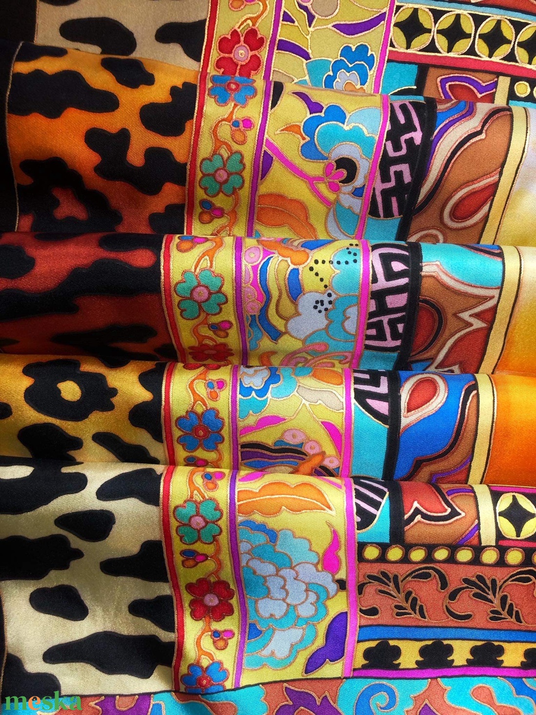 Kézzel festett selyemkendő �Savanna 90x90cm (twill) - ruha & divat - sál, sapka, kendő - vállkendő - Meska.hu