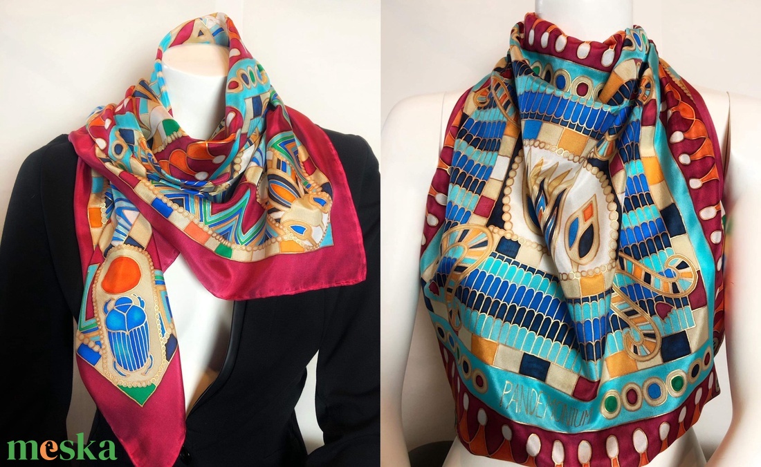 Kézzel festett selyemkendő �Cleopatra 90x90cm (pongé 8) - ruha & divat - sál, sapka, kendő - vállkendő - Meska.hu