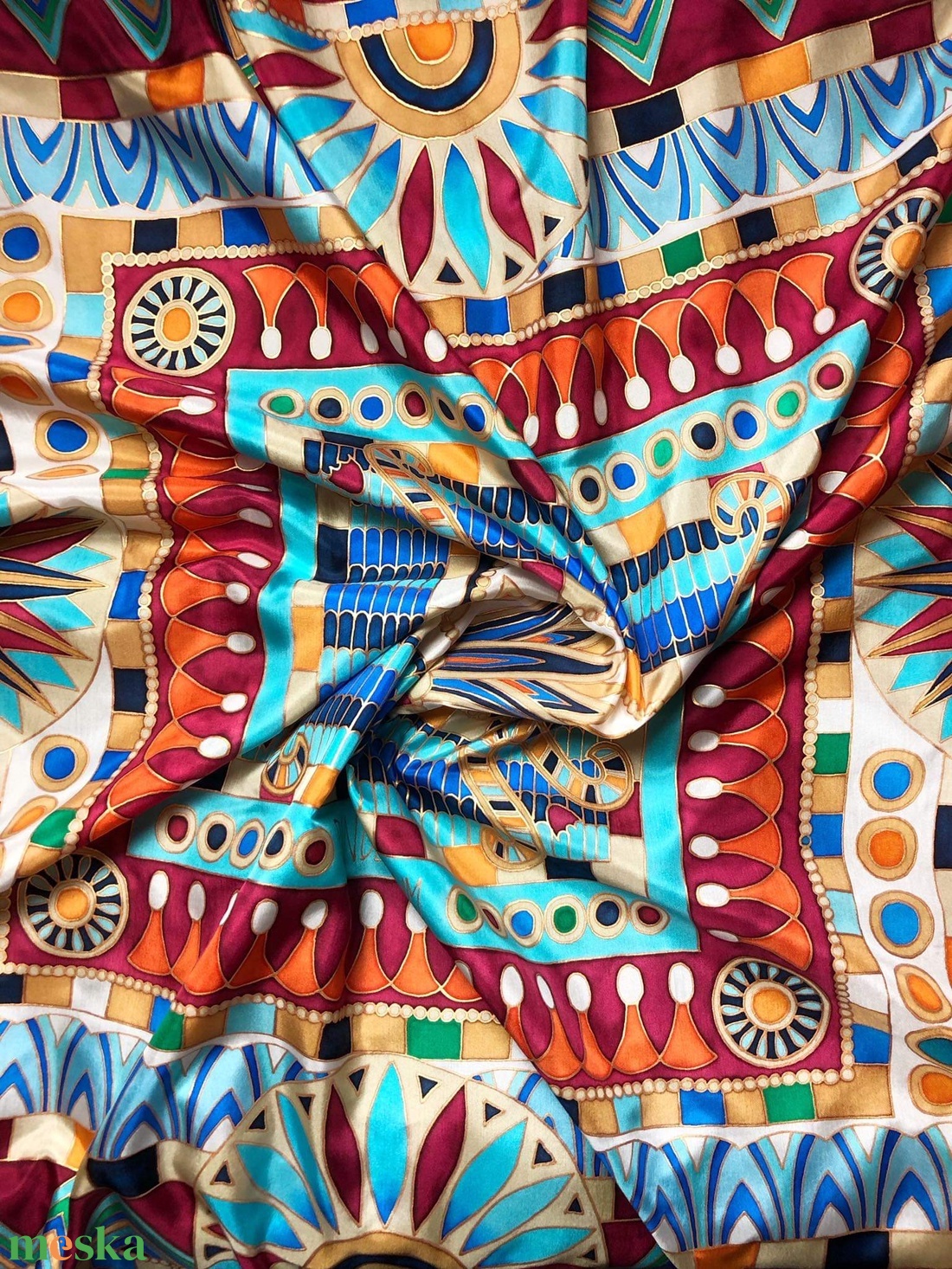 Kézzel festett selyemkendő �Cleopatra 90x90cm (pongé 8) - ruha & divat - sál, sapka, kendő - vállkendő - Meska.hu