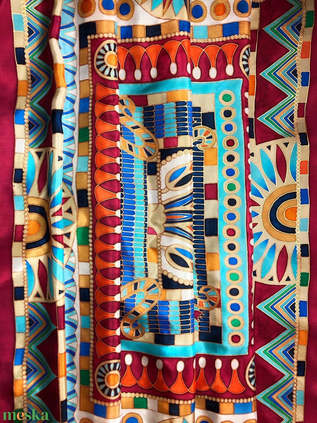 Kézzel festett selyemkendő �Cleopatra 90x90cm (pongé 8) - ruha & divat - sál, sapka, kendő - vállkendő - Meska.hu