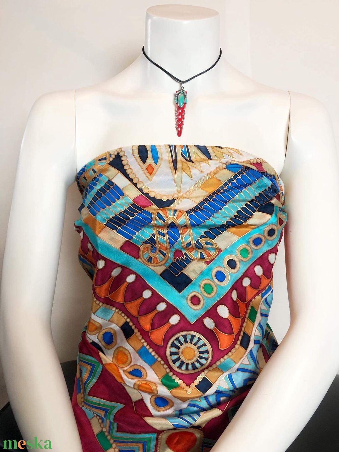 Kézzel festett selyemkendő �Cleopatra 90x90cm (pongé 8) - ruha & divat - sál, sapka, kendő - vállkendő - Meska.hu