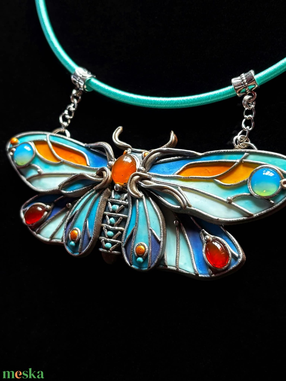 Kék pillangós nyaklánc - ékszer - nyaklánc - medálos nyaklánc - Meska.hu