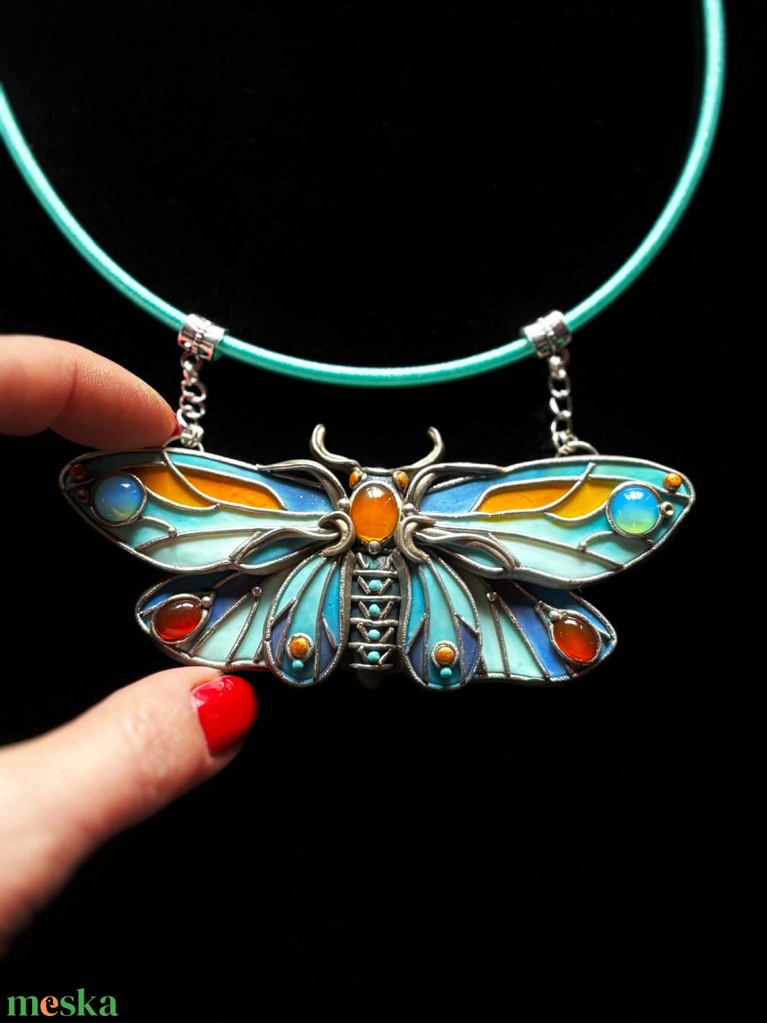 Kék pillangós nyaklánc - ékszer - nyaklánc - medálos nyaklánc - Meska.hu