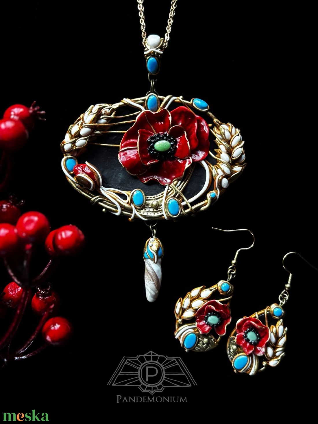 Pipacs ékszerszett - ékszer - nyaklánc - medálos nyaklánc - Meska.hu