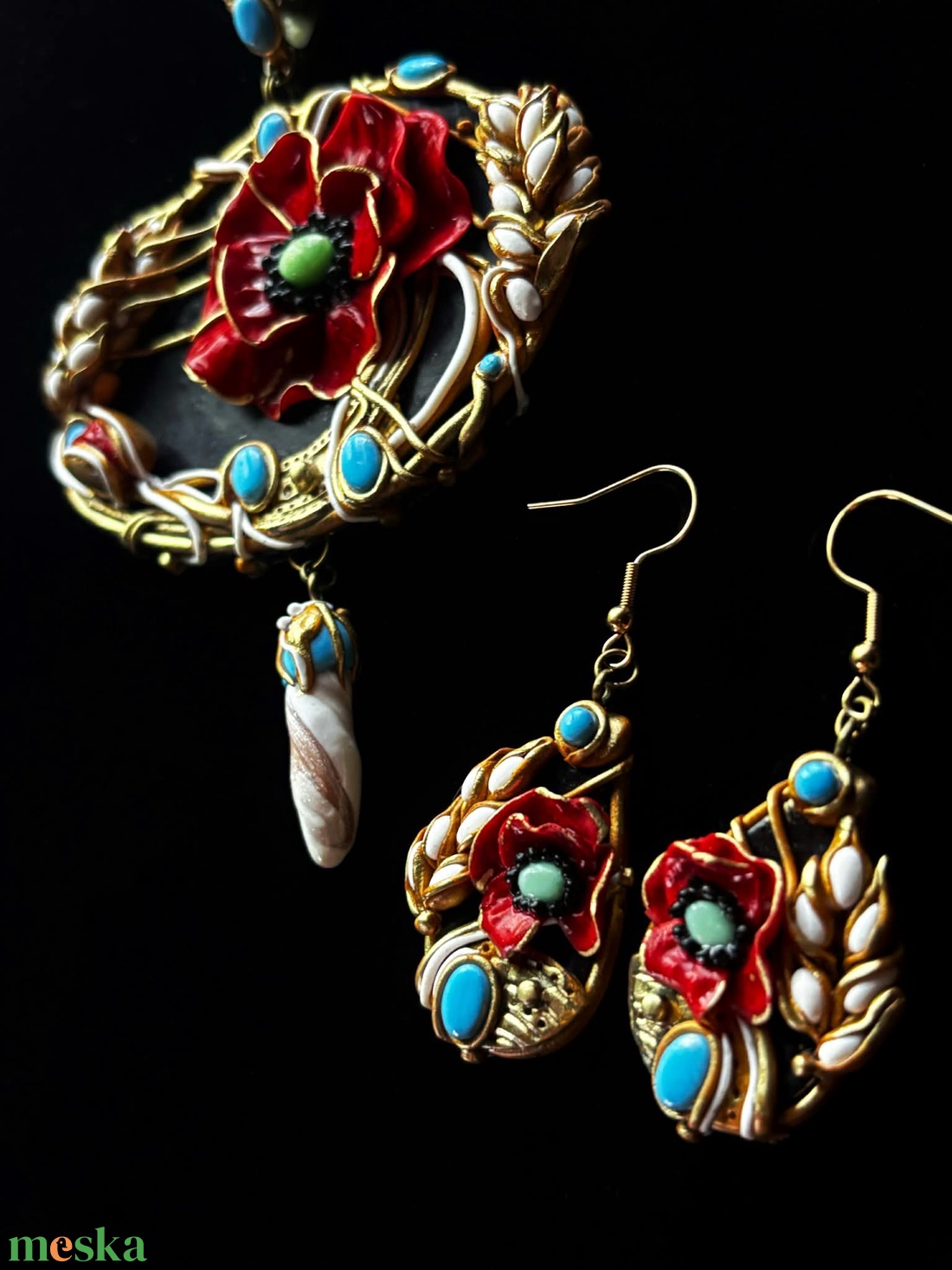 Pipacs ékszerszett - ékszer - nyaklánc - medálos nyaklánc - Meska.hu