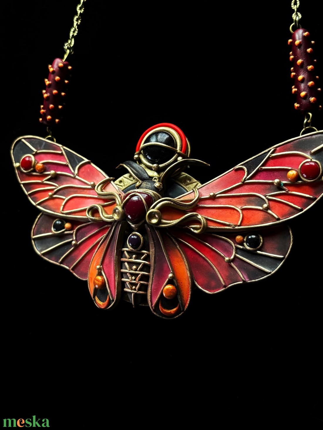Piros-fekete pillangós nyaklánc - ékszer - nyaklánc - medálos nyaklánc - Meska.hu