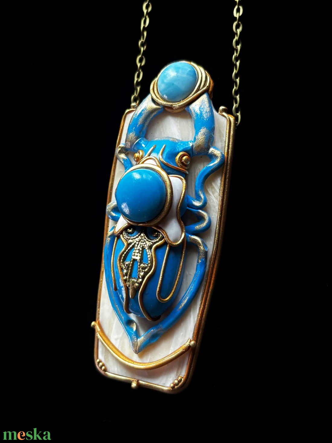 Kék scarabeus nyaklánc - ékszer - nyaklánc - medálos nyaklánc - Meska.hu