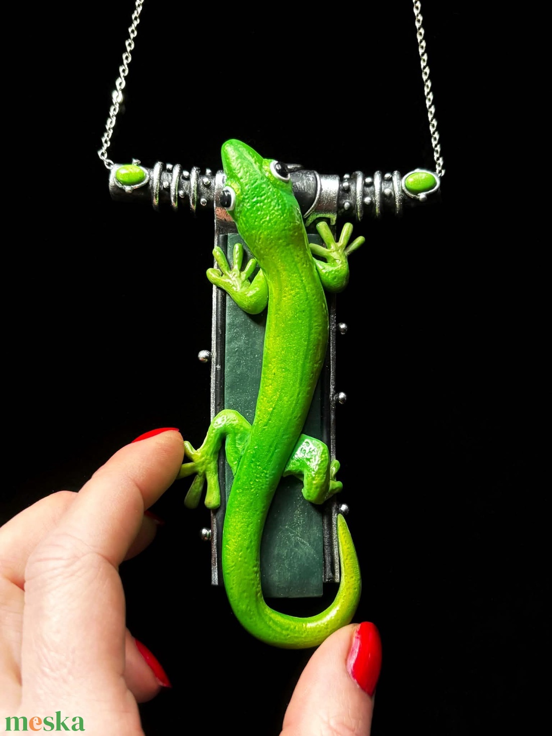 Zöld gyík nyaklánc - ékszer - nyaklánc - medálos nyaklánc - Meska.hu
