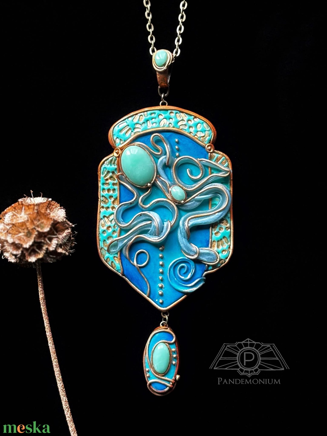 Türkiz-arany nyaklánc - ékszer - nyaklánc - medálos nyaklánc - Meska.hu