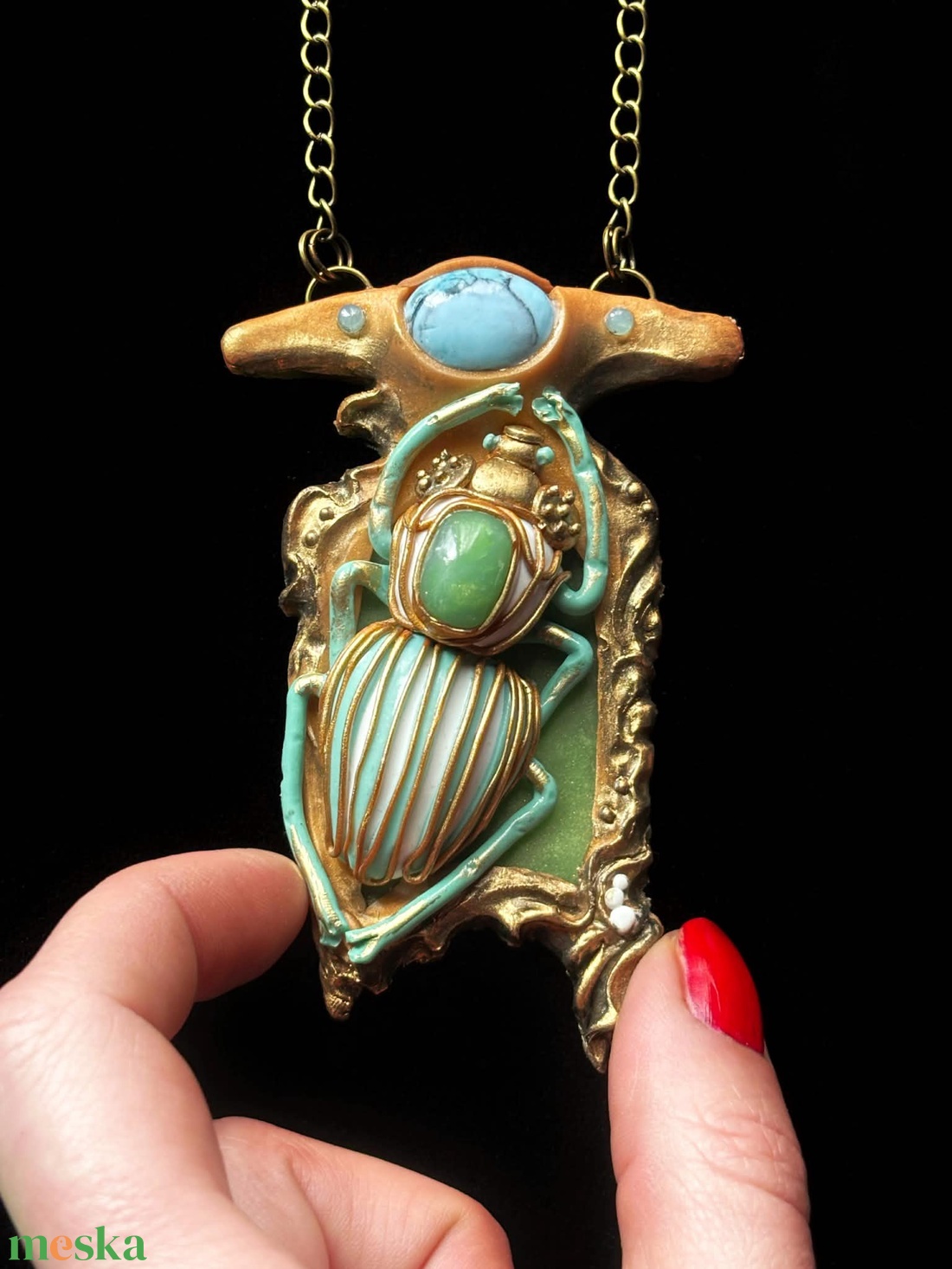 Egyiptomi nyakék (Scrab) - ékszer - nyaklánc - medálos nyaklánc - Meska.hu