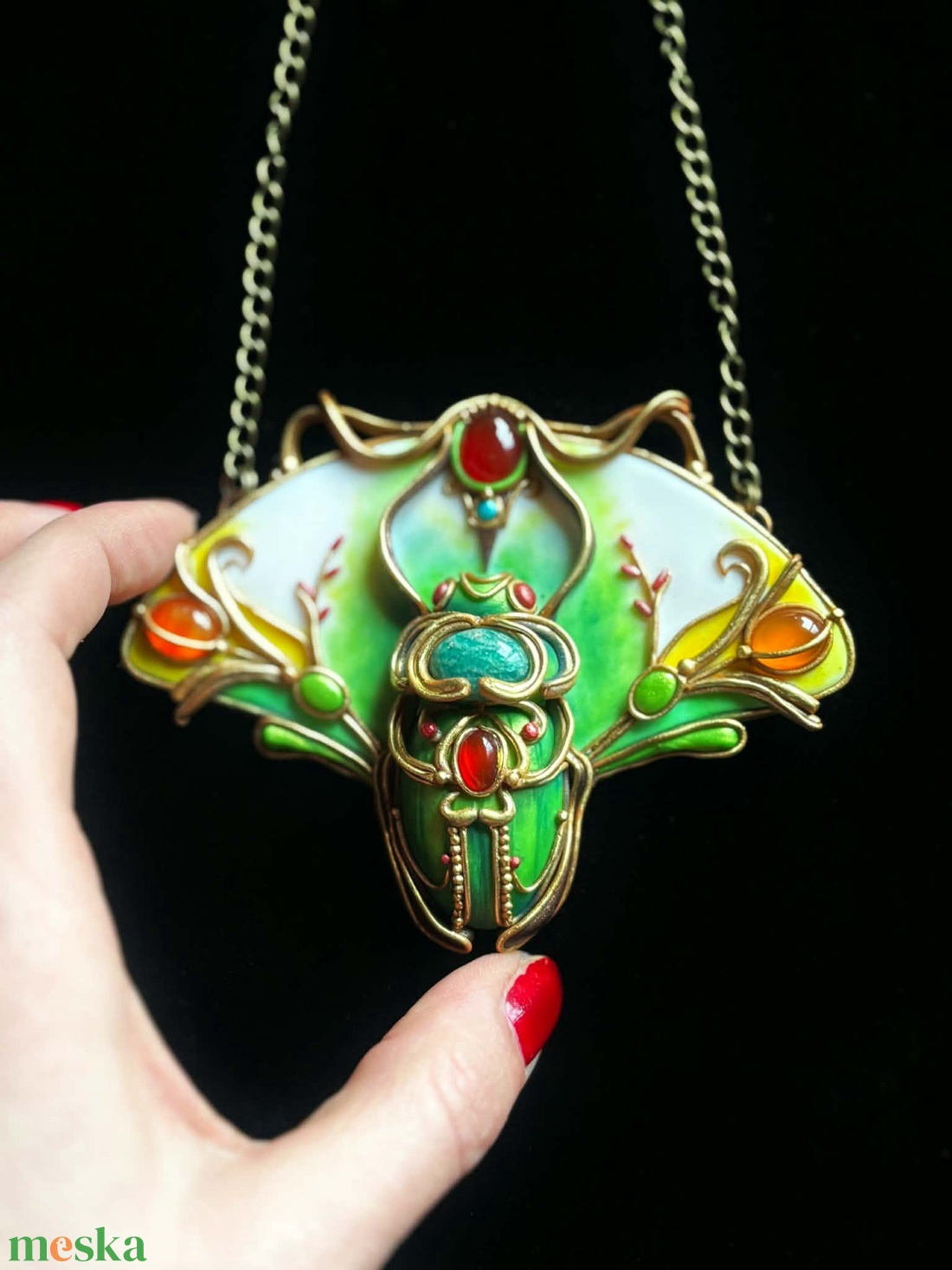 Zöld scarabeus nyaklánc - ékszer - nyaklánc - medálos nyaklánc - Meska.hu