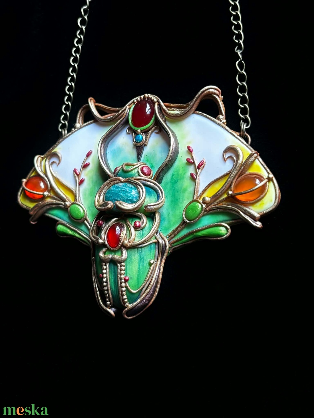 Zöld scarabeus nyaklánc - ékszer - nyaklánc - medálos nyaklánc - Meska.hu