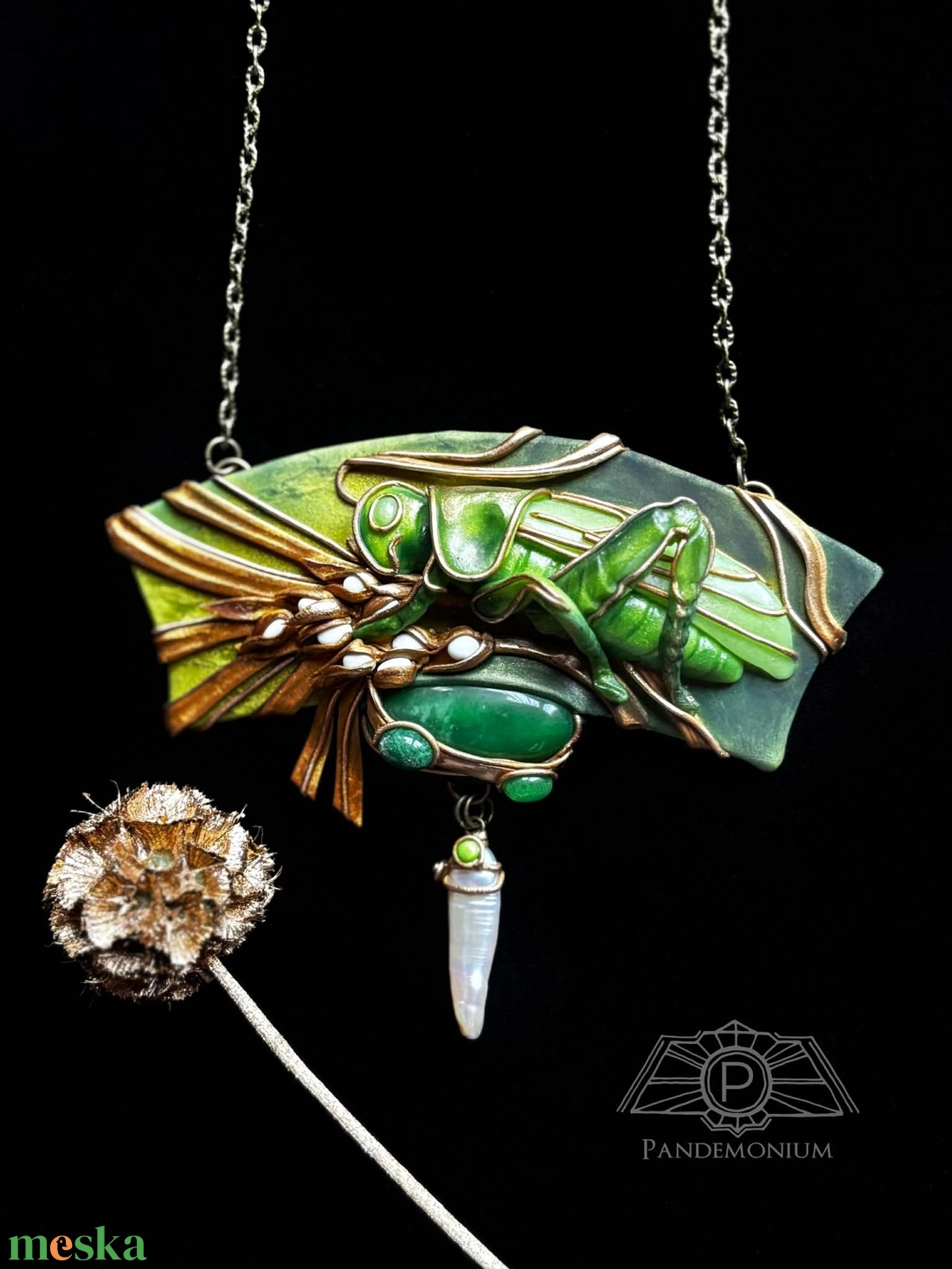 Lombszöcske nyaklánc - ékszer - nyaklánc - medálos nyaklánc - Meska.hu