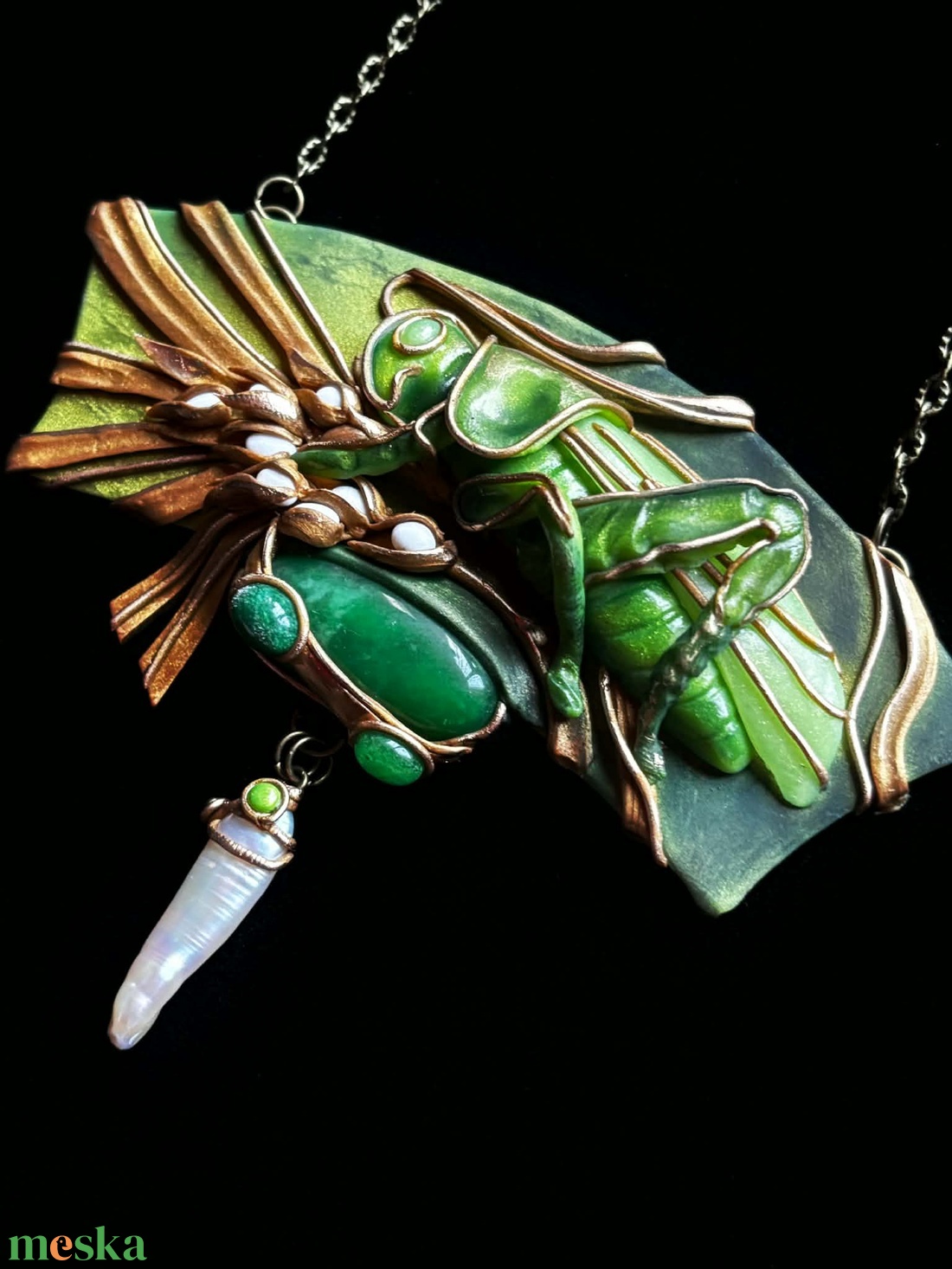 Lombszöcske nyaklánc - ékszer - nyaklánc - medálos nyaklánc - Meska.hu