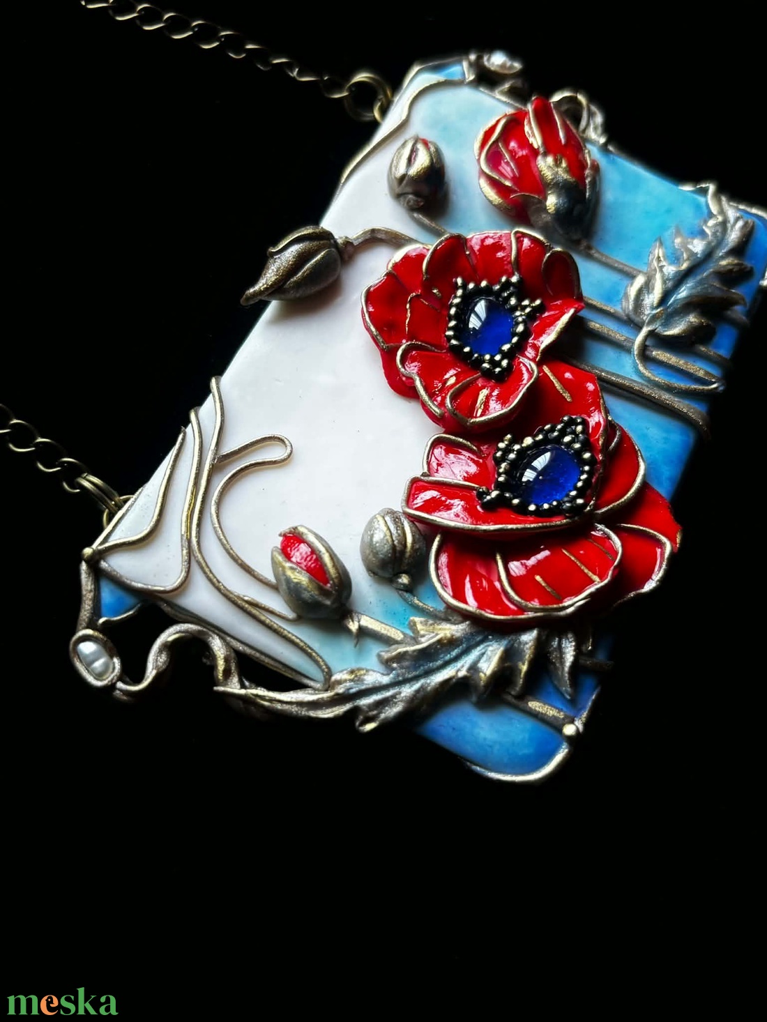 Pipacsos Art Nouveau nyaklánc - ékszer - nyaklánc - medálos nyaklánc - Meska.hu