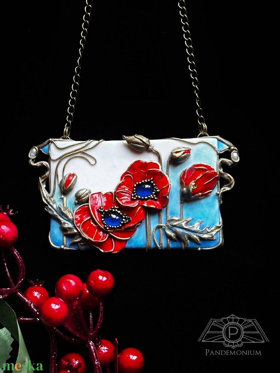 Pipacsos Art Nouveau nyaklánc - ékszer - nyaklánc - medálos nyaklánc - Meska.hu