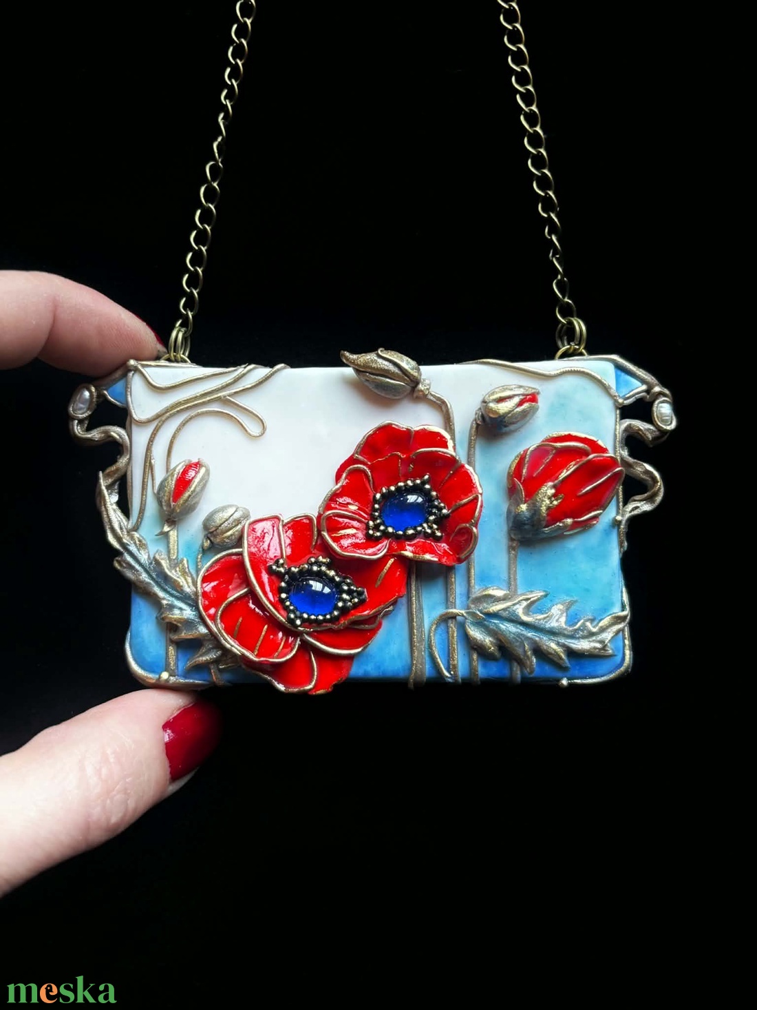 Pipacsos Art Nouveau nyaklánc - ékszer - nyaklánc - medálos nyaklánc - Meska.hu